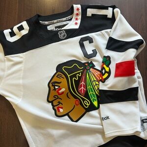 Reebok Blackhawks Captain TOEWS Black and White Hockey Jersey